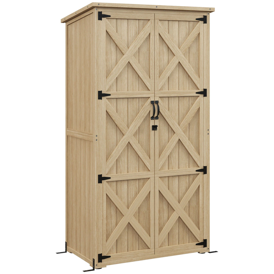 Wooden Garden Shed, Outdoor Storage Cabinet with Waterproof Asphalt Roof, Narrow Tool Shed with Shelves