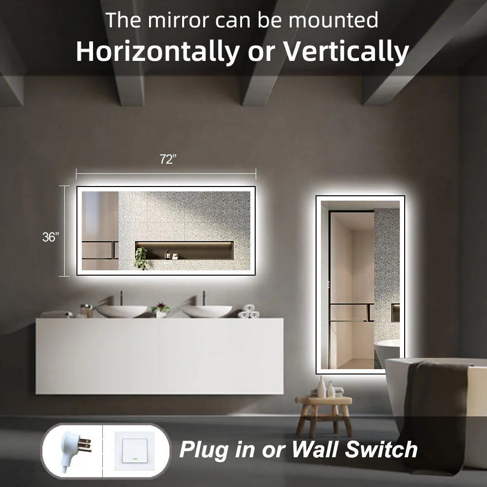 Extra Large Black Frame LED Bathroom Vanity Mirror with 3 Years Warranty and UL Certified