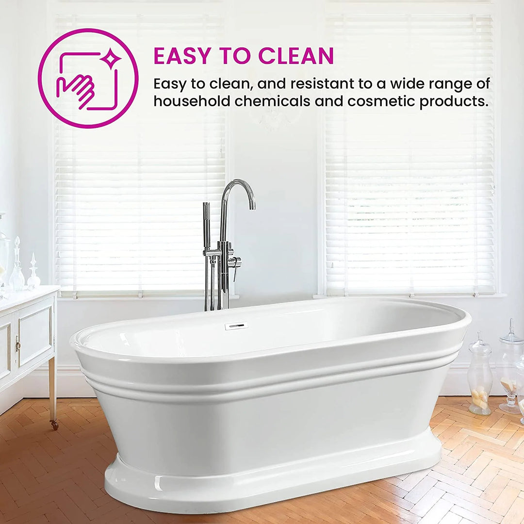 59" Freestanding Acrylic Soaking Bathtub with Overflow & Pop-Up Drain