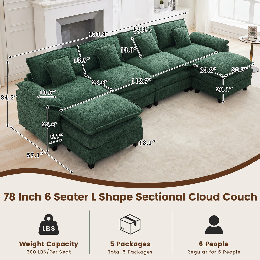 Modular Chenille Sectional Sofa with Ottomans, Deep Seat, Wide Padded Armrests, 2-Seat / 3-Seat / 4-Seat Options