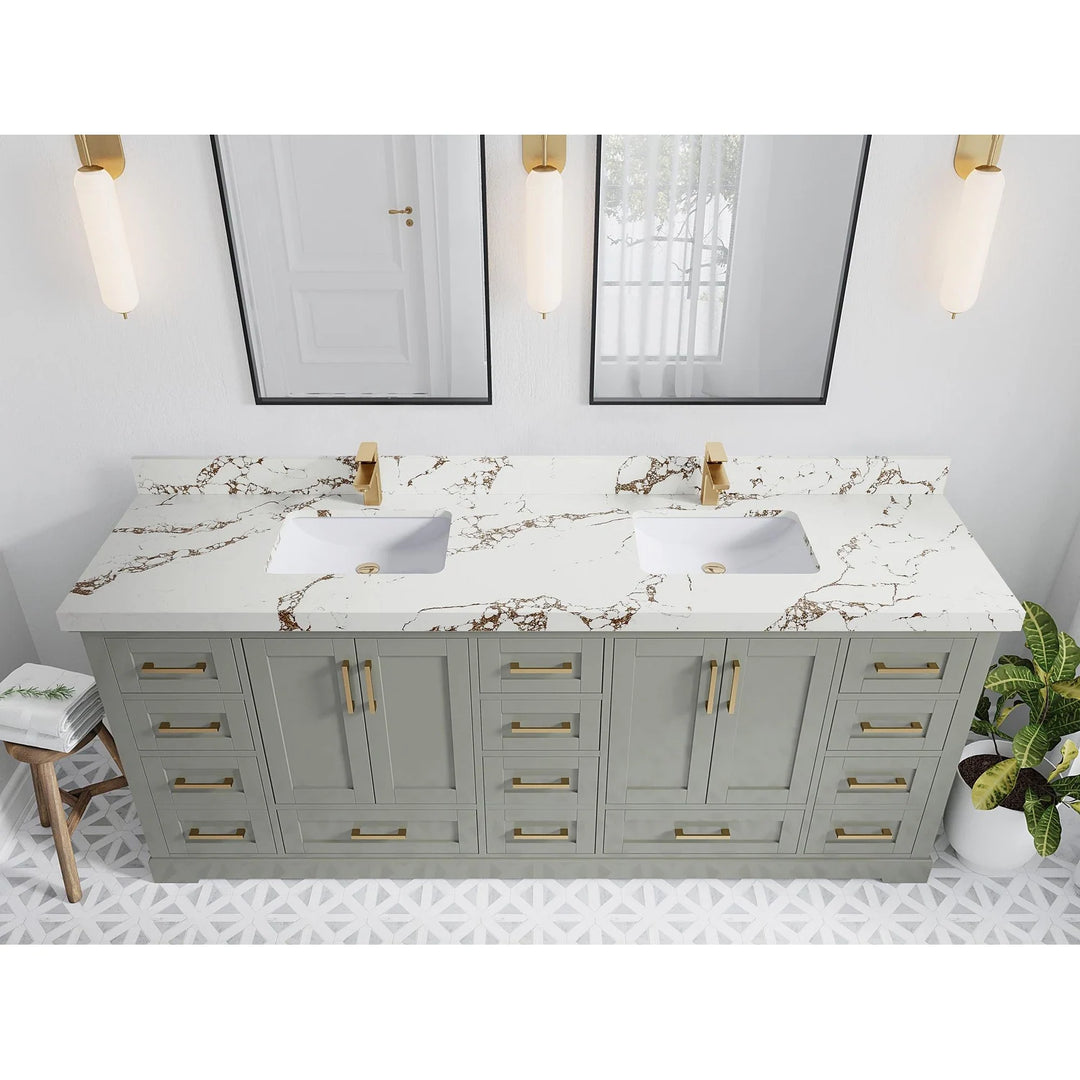Willow Collection 84 in W X 22 in D X 36 in H Boston Double Bowl Sink Bathroom Vanity with Countertop
