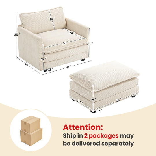 Corduroy Sectional Sofa with Removable Ottomans & Ultra-Soft Cushions for Living Room & Bedroom