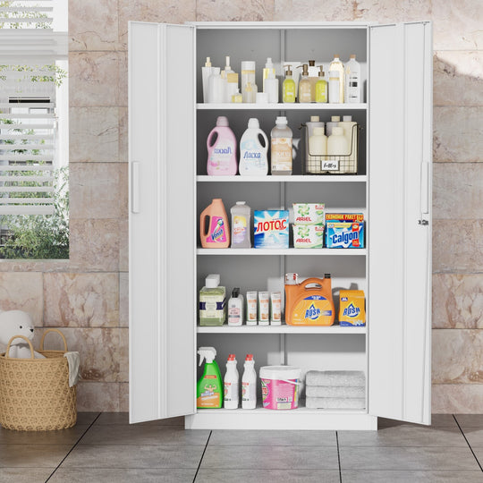 71'' H Metal Garage Storage Work Cabinet with Locking Doors and Adjustable Shelves