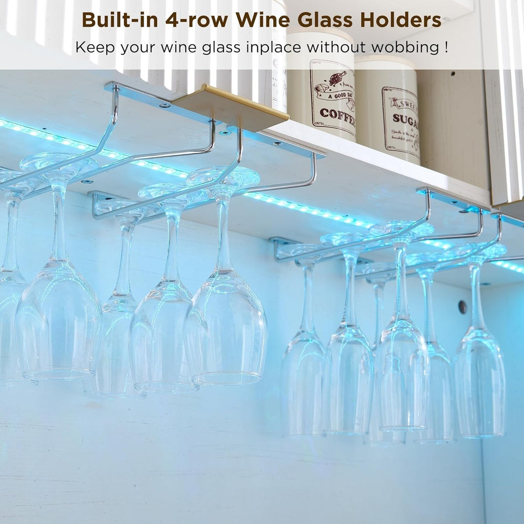 72" Wine Bar Cabinet, Modern Wood Coffee Bar Cabinet with LED Lights