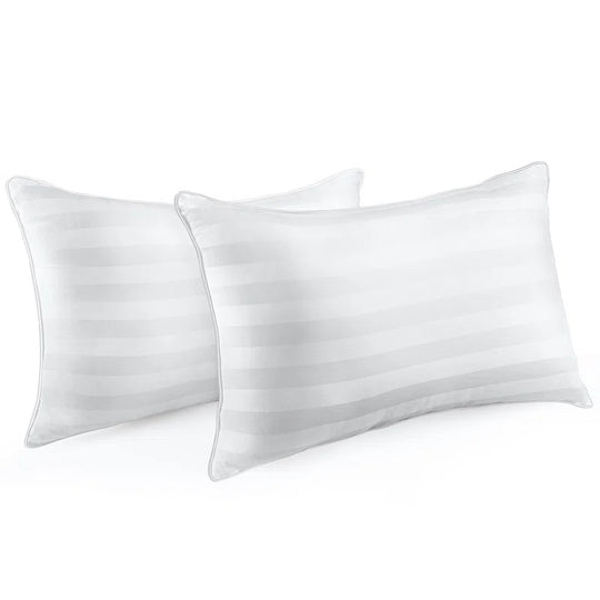 Down Alternative Bed Pillows 2 Pack Soft Satin Stripe Fiber Pillows