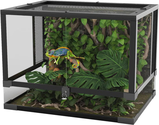 Reptile Glass Terrarium with Top & Side Screen Ventilation Reptile Terrarium, Double Hinge Door & anti Escape Reptile Tank