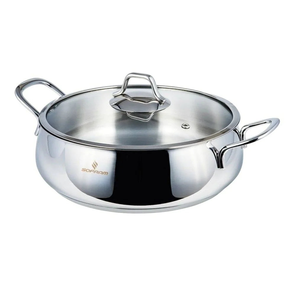 Sofram 18/10 Stainless Steel Low Casserole W/ Glass Lid