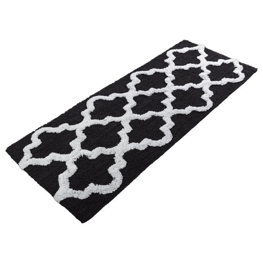 Freida 24X60-Inch Cotton Bathroom Rug with Trellis Pattern and Non-Slip Base - Machine Washable