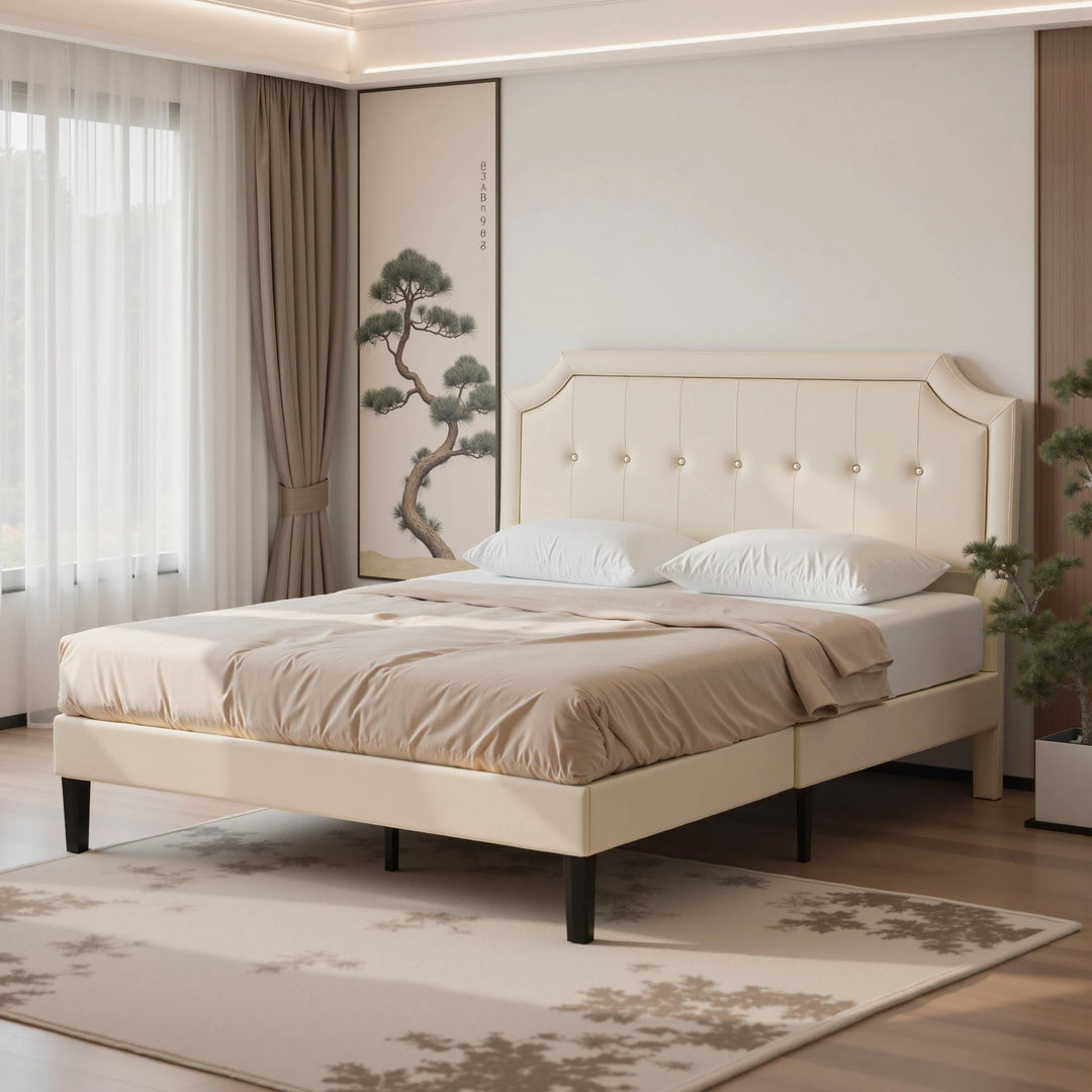 Javlergo Modern Upholstered Bed Frame with Height Adjustable Headboard Heavy-Duty Frame No Box Spring Needed