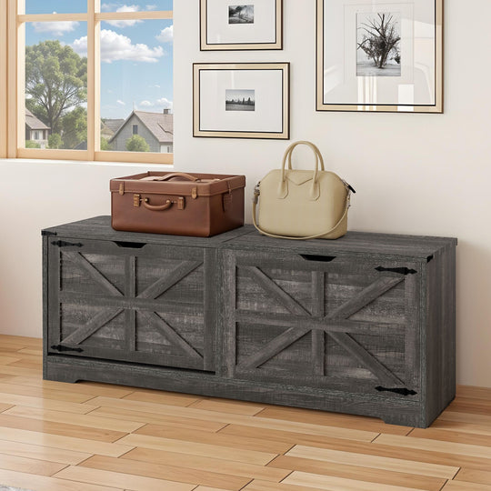 Farmhouse Shoe Storage Bench and Shoe Cabinet with Flip Drawer & Flip-Top Storage