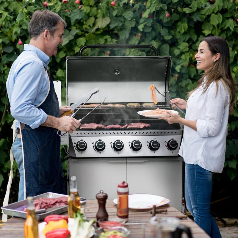 6-Burner BBQ Liquid Propane Gas Grill with Sear Burner and Side Burner, White