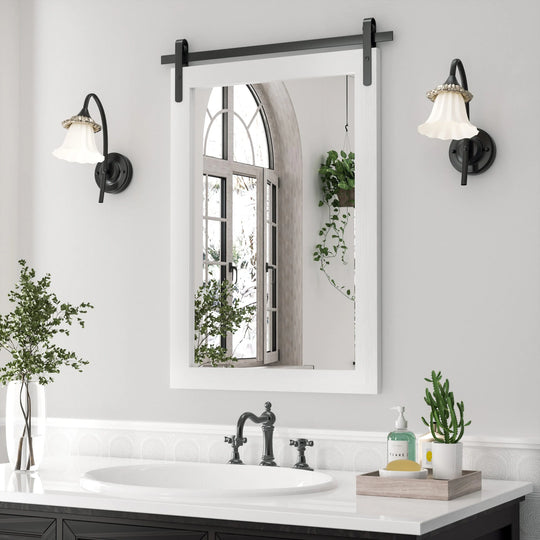 Farmhouse Barn Door Solid Wood Frame Bathroom Vanity Wall Mirror