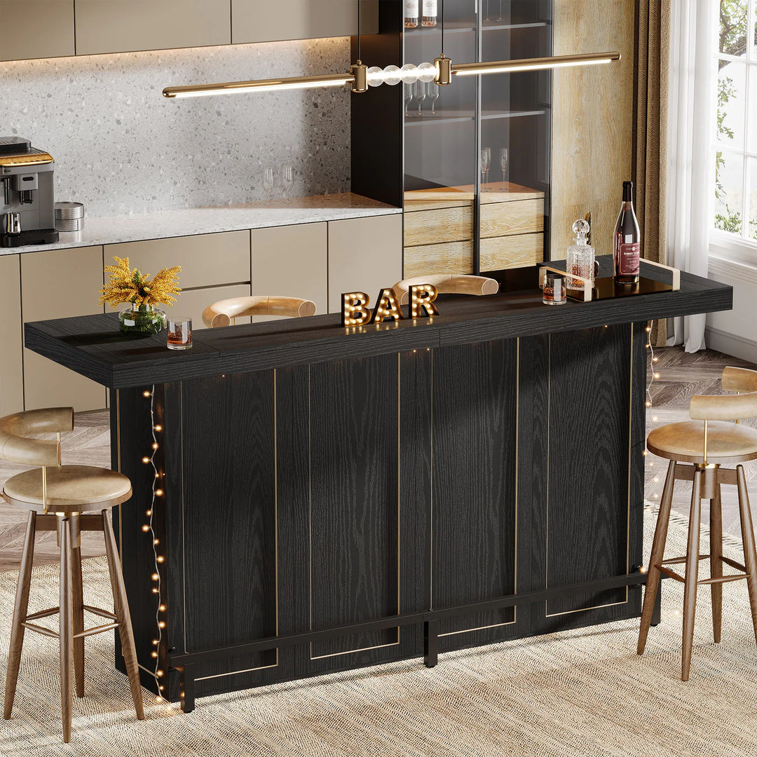 70.9" Wooden Home Bar Table with Wine Glass Holder, Pub Storage Unit Accent Table for Home Patio Basement