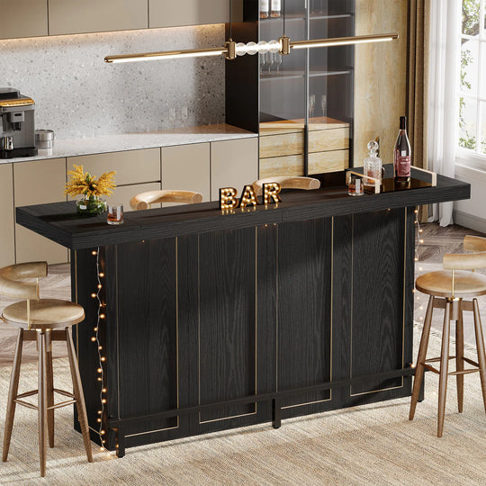 70.9" Wooden Home Bar Table with Wine Glass Holder, Pub Storage Unit Accent Table for Home Patio Basement