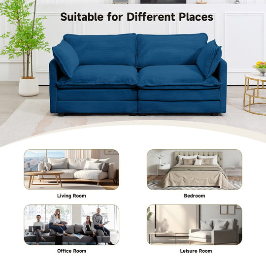 Corduroy Sectional Sofa with Removable Ottomans & Ultra-Soft Cushions for Living Room & Bedroom