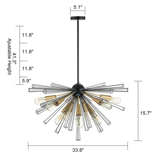 10-Light 34" W Contemporary Geometric Dandelion Sputnik Sphere Chandelier