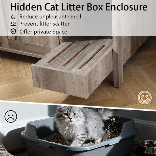 41.34''Cat Litter Box Enclosure with Litter Collector, Dog-Proof Adjustable Shelf and Outlet，For Litter Robot 3/4,Cat Washroom