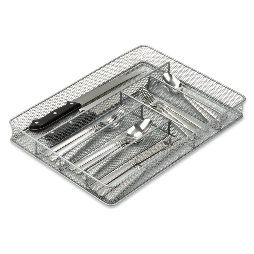 Silver Mesh Cutlery and Flatware Organizer a Stylish and Functional Addition to Your Kitchen