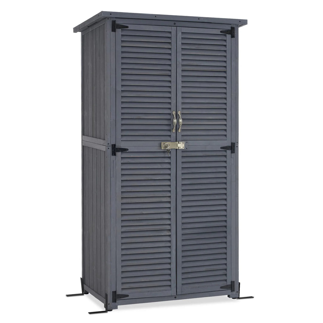 Outdoor Storage Cabinet Shed, Shuttered Doors with Lock, Wooden 0709 / 0808 / 1900