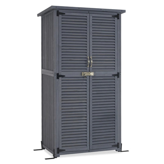 Outdoor Storage Cabinet Shed, Shuttered Doors with Lock, Wooden 0709 / 0808 / 1900
