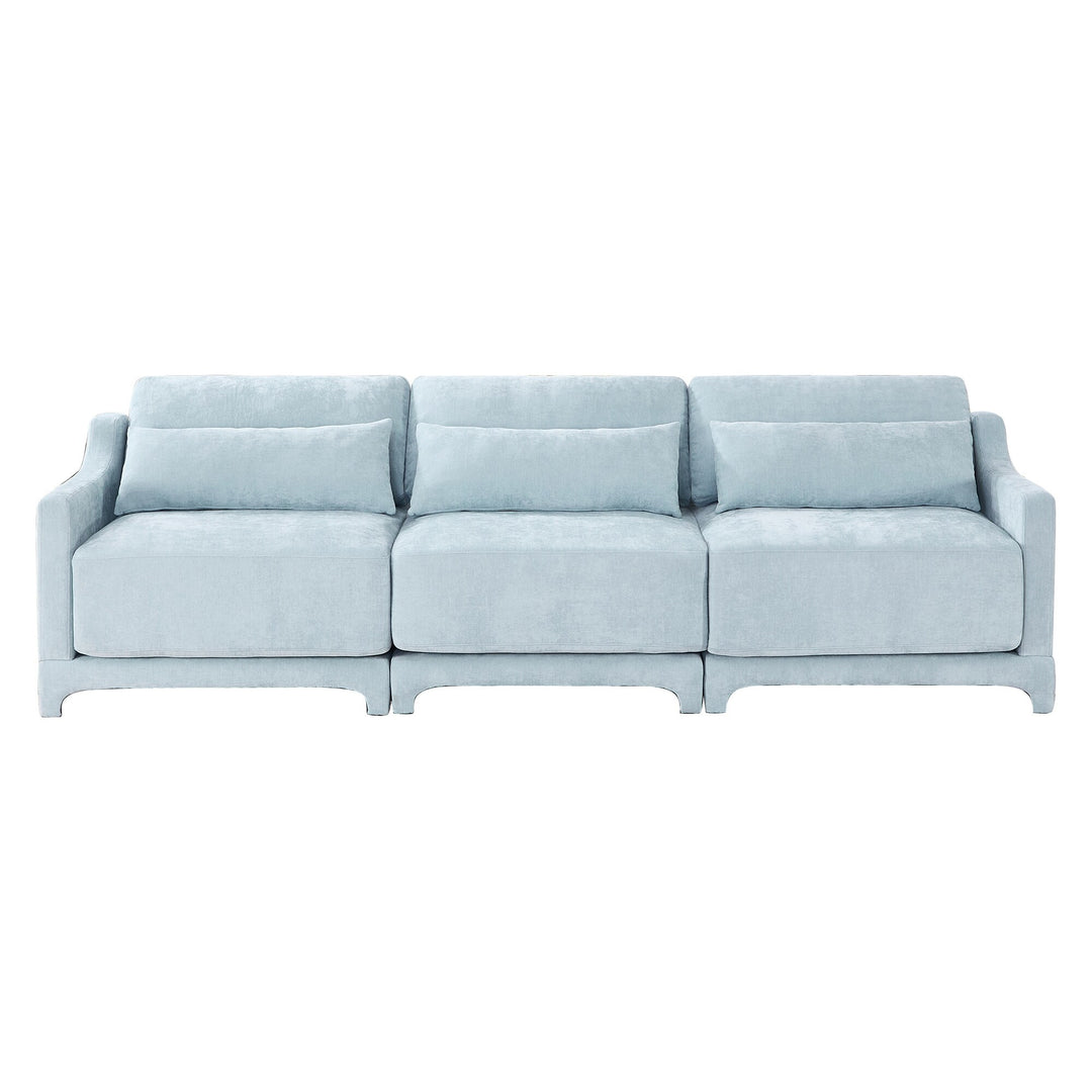 Modern Chenille 4-Seater Sofa with 2 Ottoman, Lumbar Cushions, Ergonomic Backrest, High-Resilience Spongeand Tufted Armrests