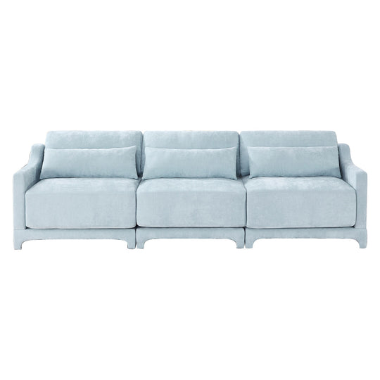 Modern Chenille 4-Seater Sofa with 2 Ottoman, Lumbar Cushions, Ergonomic Backrest, High-Resilience Spongeand Tufted Armrests