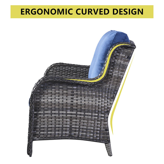 Outdoor Wicker High Back Club Chair with Cushions (Set of 2)