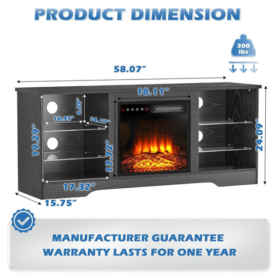 58" Fireplace TV Stand with 18'' Electric Fireplace,Modern Entertainment Center for 65'' Tvs,Tv Console