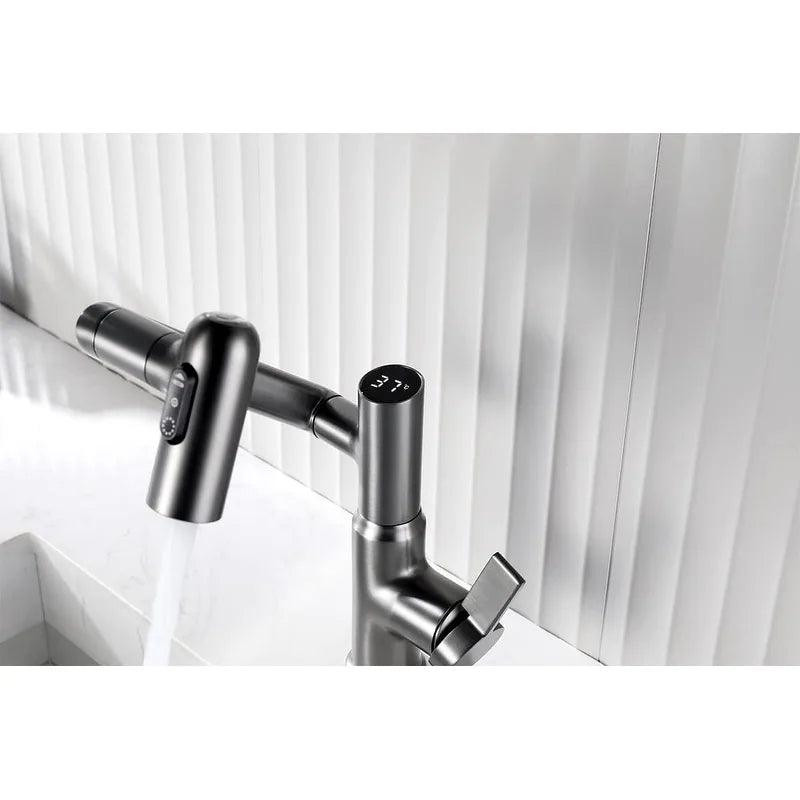 Rotatable Bathroom Faucet with Temperature Display in Fahrenheit (Batteries-Free), BF2204