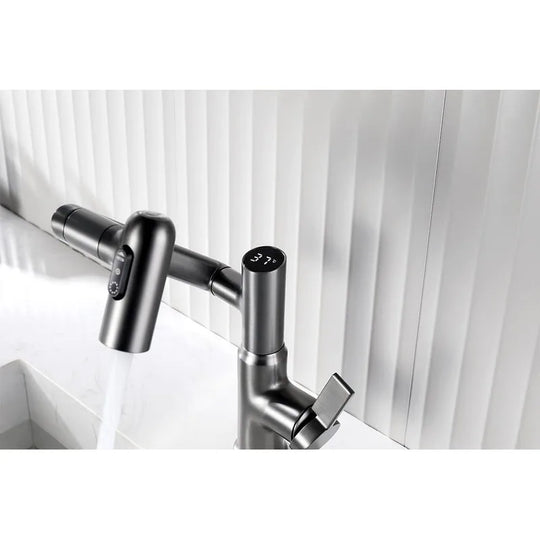 Rotatable Bathroom Faucet with Temperature Display in Fahrenheit (Batteries-Free), BF2204