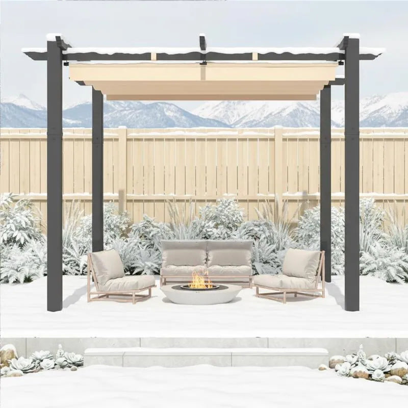 10' X 13' Outdoor Pergola with Retractable Canopy, Heavy-Duty Metal Frame and Adjustable Patio Shade Roof