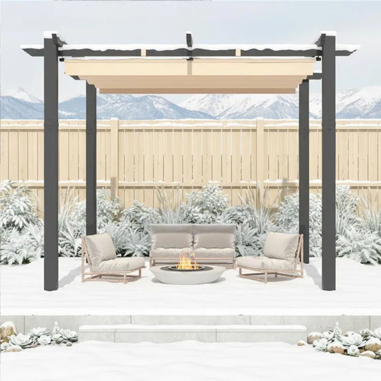 10' X 13' Outdoor Pergola with Retractable Canopy, Heavy-Duty Metal Frame and Adjustable Patio Shade Roof