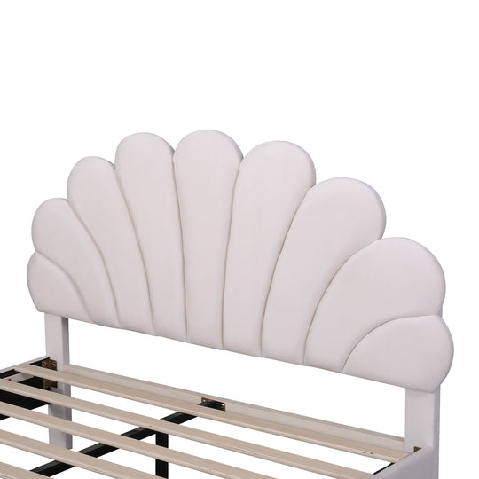 Upholstered Platform Bed with Flower Pattern Velvet Headboard