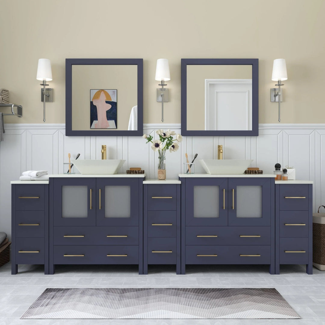 96-Inch Double Sink Bathroom Vanity Set with Engineered Marble Top and Free Mirror - 96 X 18.5 X 36 Inches