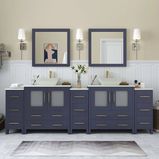 96-Inch Double Sink Bathroom Vanity Set with Engineered Marble Top and Free Mirror - 96 X 18.5 X 36 Inches