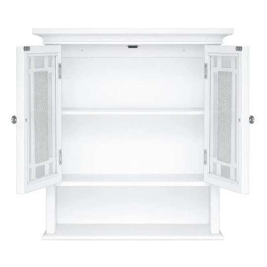 Caleb Removable Two-Door Wall Cabinet with Glass Mosaic Doors, Adjustable Shelf for Bathroom or Home Storage