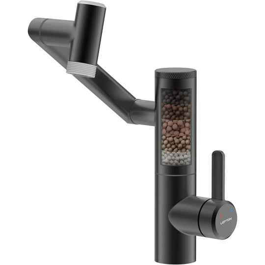 Rotatable Single Hole Bathroom Sink Faucet with Built-In Filter, Temperature Display in Fahrenheit, 2 Water Modes
