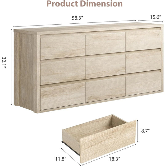 7-Drawer Dresser for Bedroom,Wide Wood Chest with Handle-Free Design,Modern Storage Cabinet for Living Room or Entryway