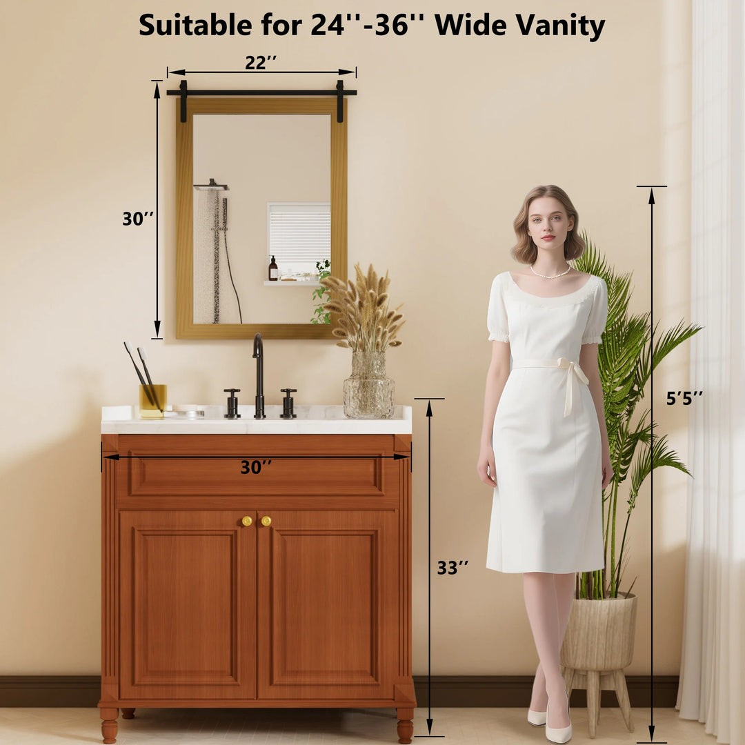 Farmhouse Barn Door Solid Wood Frame Bathroom Vanity Wall Mirror