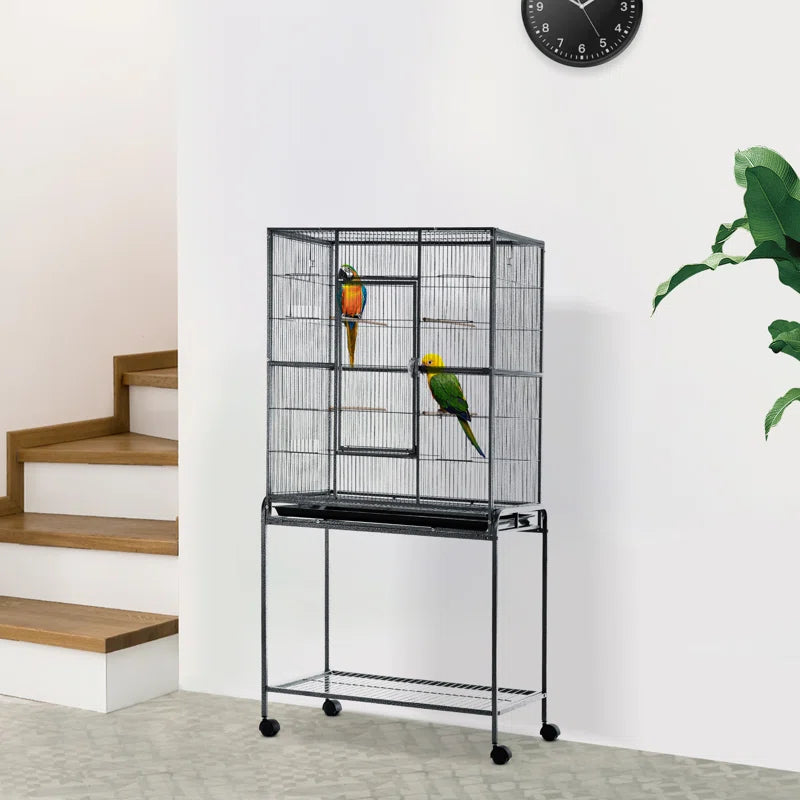 Sydnee 64.25'' Steel Flat Top Floor Bird Cage with Wheels