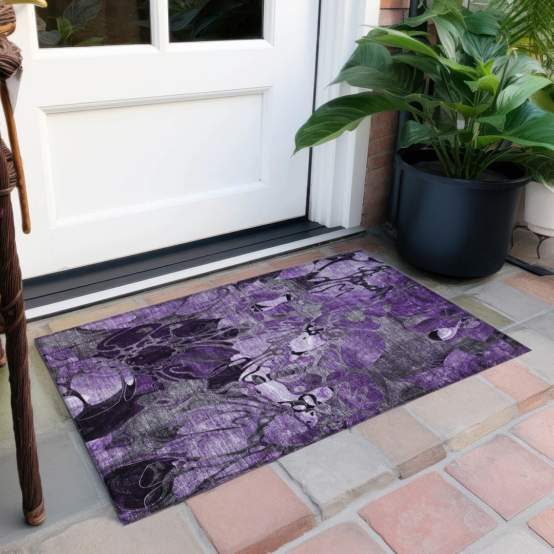 Machine Washable Indoor/ Outdoor Modern Floral Chantille Rug