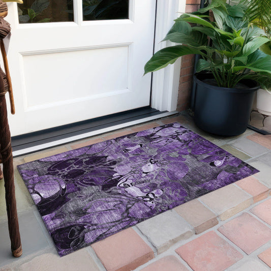 Machine Washable Indoor/ Outdoor Modern Floral Chantille Rug