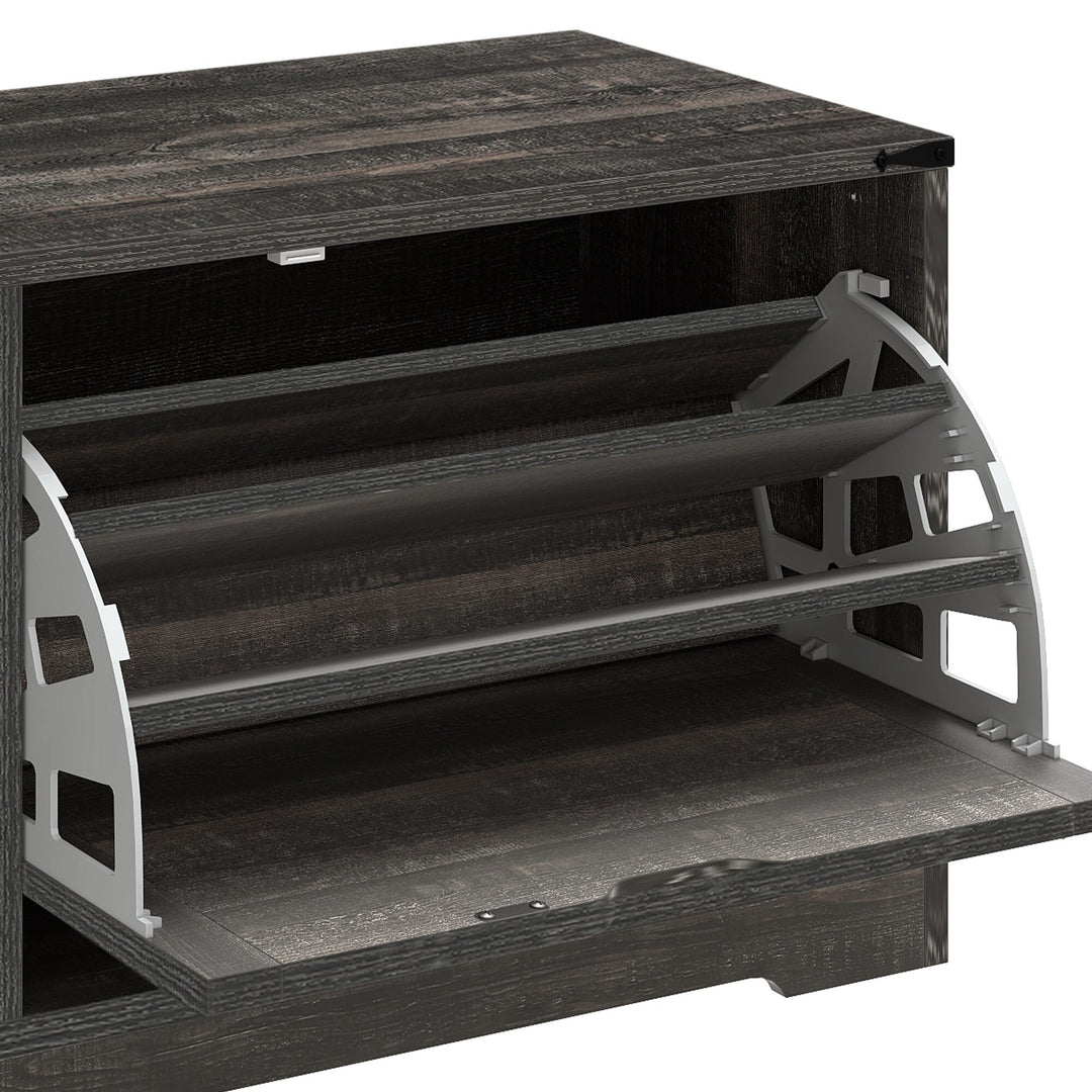 Farmhouse Shoe Storage Bench and Shoe Cabinet with Flip Drawer & Flip-Top Storage