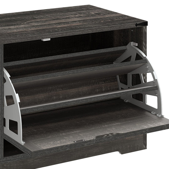 Farmhouse Shoe Storage Bench and Shoe Cabinet with Flip Drawer & Flip-Top Storage