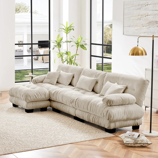 Luxury Chenille Modular Upholstered Sectional Sofa Couch with Convertible Ottoman