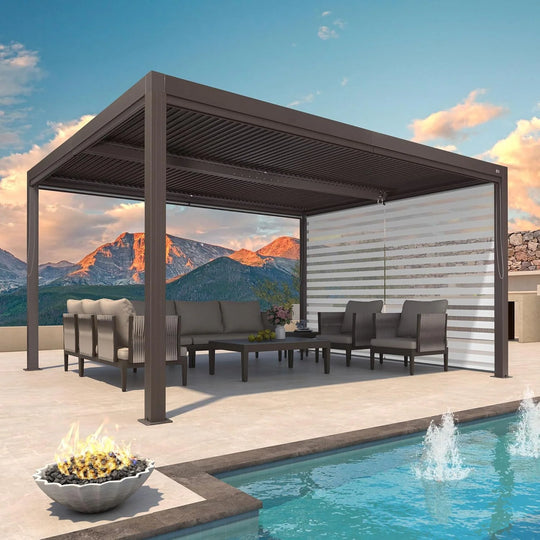 Bronze Louvered Pergola with Adjustable Roof for Deck Backyard Garden Hardtop Gazebo
