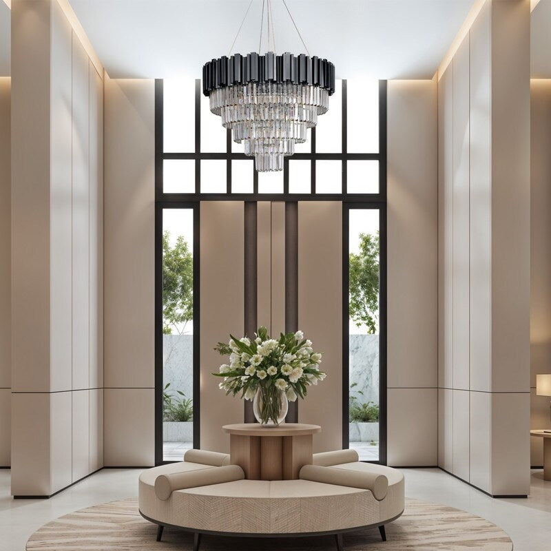 Large Crystal Chandelier - 35.4"Modern 6-Tier 17-Light Chrome Ceiling Light, Luxury K9 Crystal
