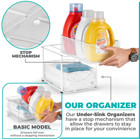 2 Tier under Sink Bathroom Organizers and Storage (2 Pack) - 14" L X 9.3" W X 12.25" H