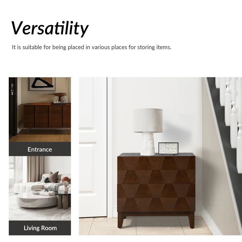 Sara Midcentury Modern 26''W 2-Drawer End Table with Charging Station and Solid Wood Legs