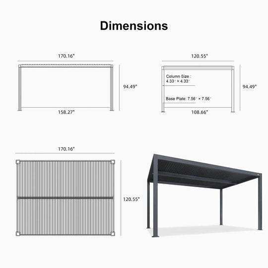 Grey Louvered Pergola Outdoor Aluminum Pergola with Adjustable Roof for Patio Grey Hardtop Gazebo